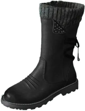 Boots for Women Trendy Winter Mid Calf Side Zip Low Heel Western Platform Hiking Booties Warm Non Slip Outdoor Shoes