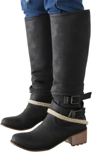 Boots for Women,Over The Knee Boots Combat Style Hiking Boots Motorcycle Boots Classic Lace Up Low Heel Shoes Retro Shoes