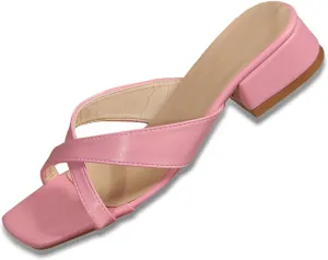 Bow Flat Sandals Women Dressy Square Open Toe Sandals Comfortable Slip on Slide Shoes Summer Dress Shoes