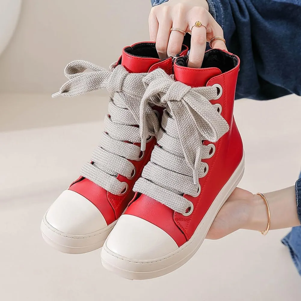 Boys Girls High Top Sneakers PU Leather Lace Up Platform Walking Shoes with Zipper