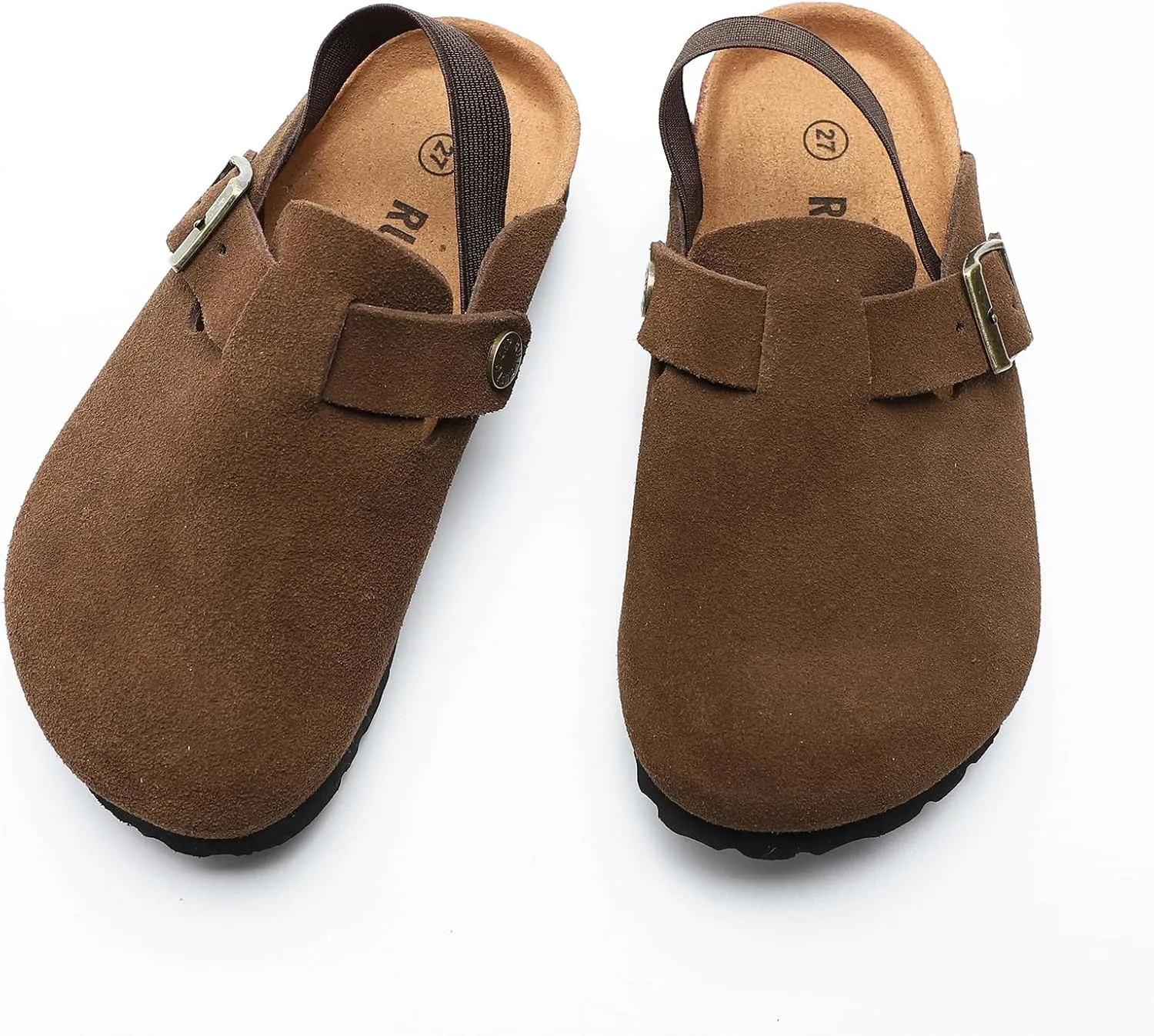 Boys Girls Suede Clogs Unisex Toddler Slip-on Slippers Kids Outdoor Indoor Flat Shoes Classic Cork Adjustable Buckle Mules Cute Sandals