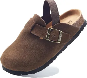 Boys Girls Suede Clogs Unisex Toddler Slip-on Slippers Kids Outdoor Indoor Flat Shoes Classic Cork Adjustable Buckle Mules Cute Sandals