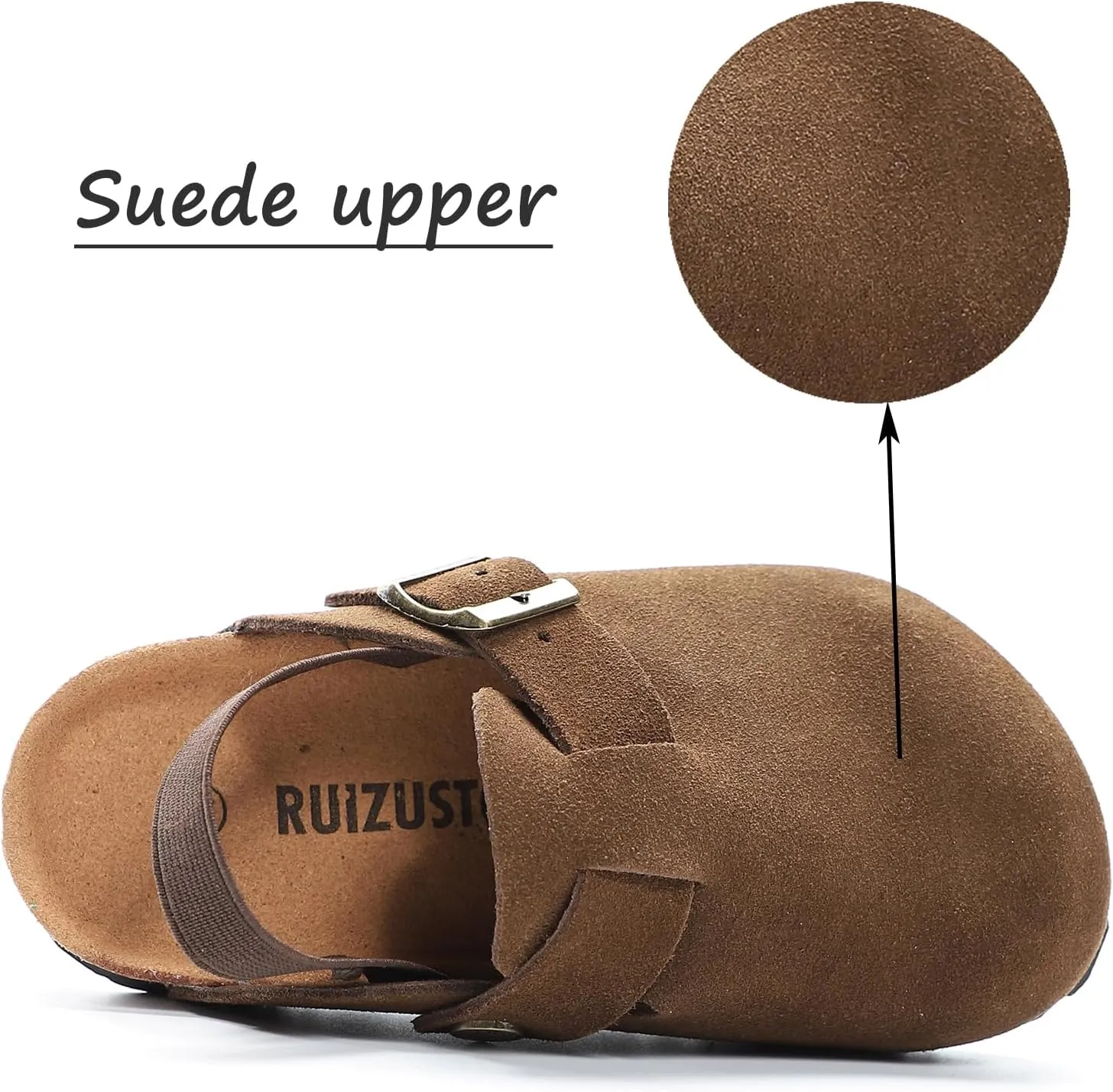 Boys Girls Suede Clogs Unisex Toddler Slip-on Slippers Kids Outdoor Indoor Flat Shoes Classic Cork Adjustable Buckle Mules Cute Sandals
