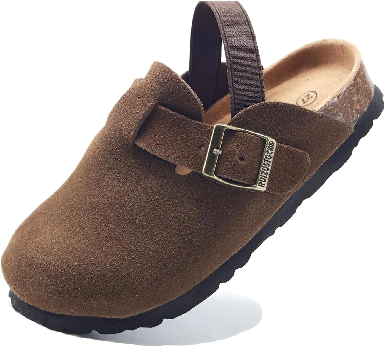 Boys Girls Suede Clogs Unisex Toddler Slip-on Slippers Kids Outdoor Indoor Flat Shoes Classic Cork Adjustable Buckle Mules Cute Sandals