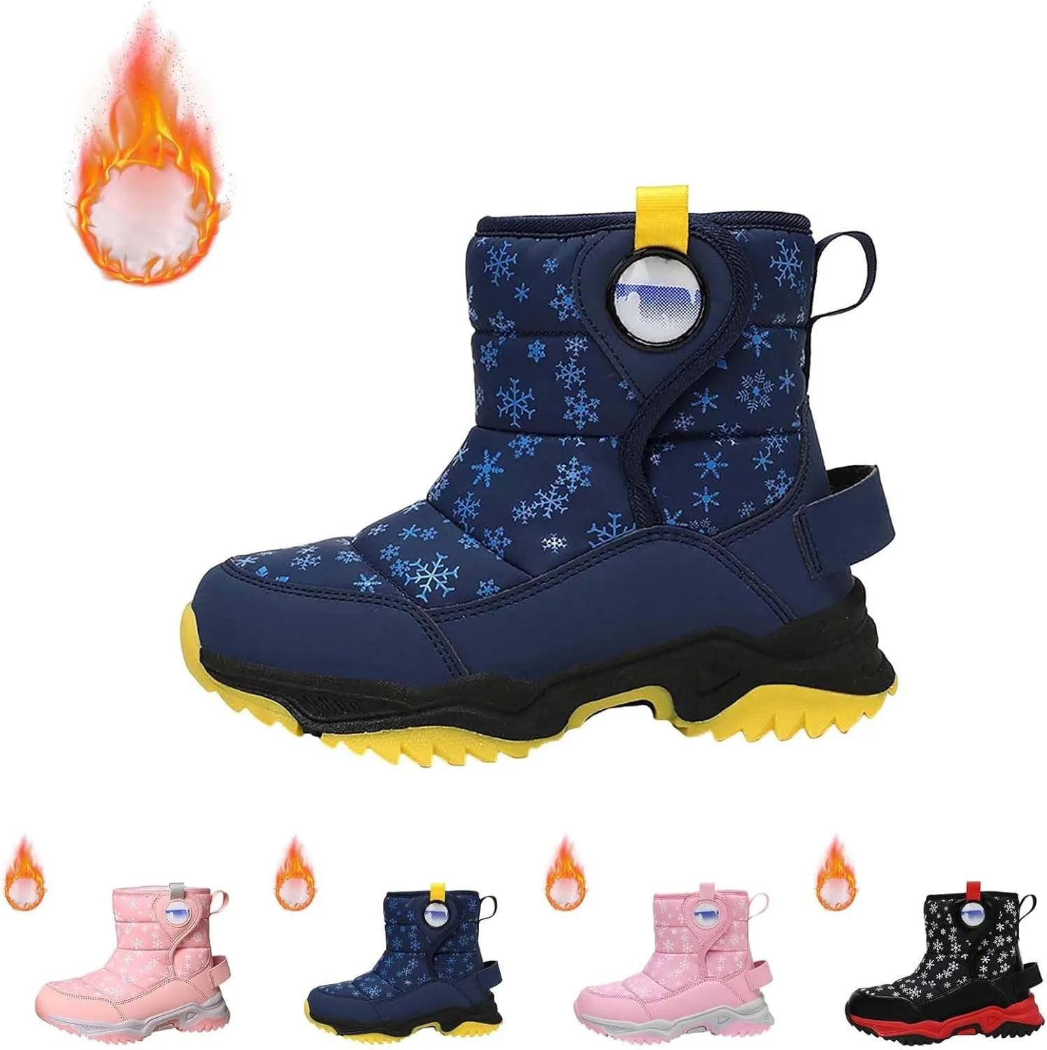 Boys Girls Wnter Snow Boots F𝐮lly F𝐮r Lined Warm Outdoor Hiking Shoes 𝐖aterproof Anti-Slip Kids Toddlers Snow Boots