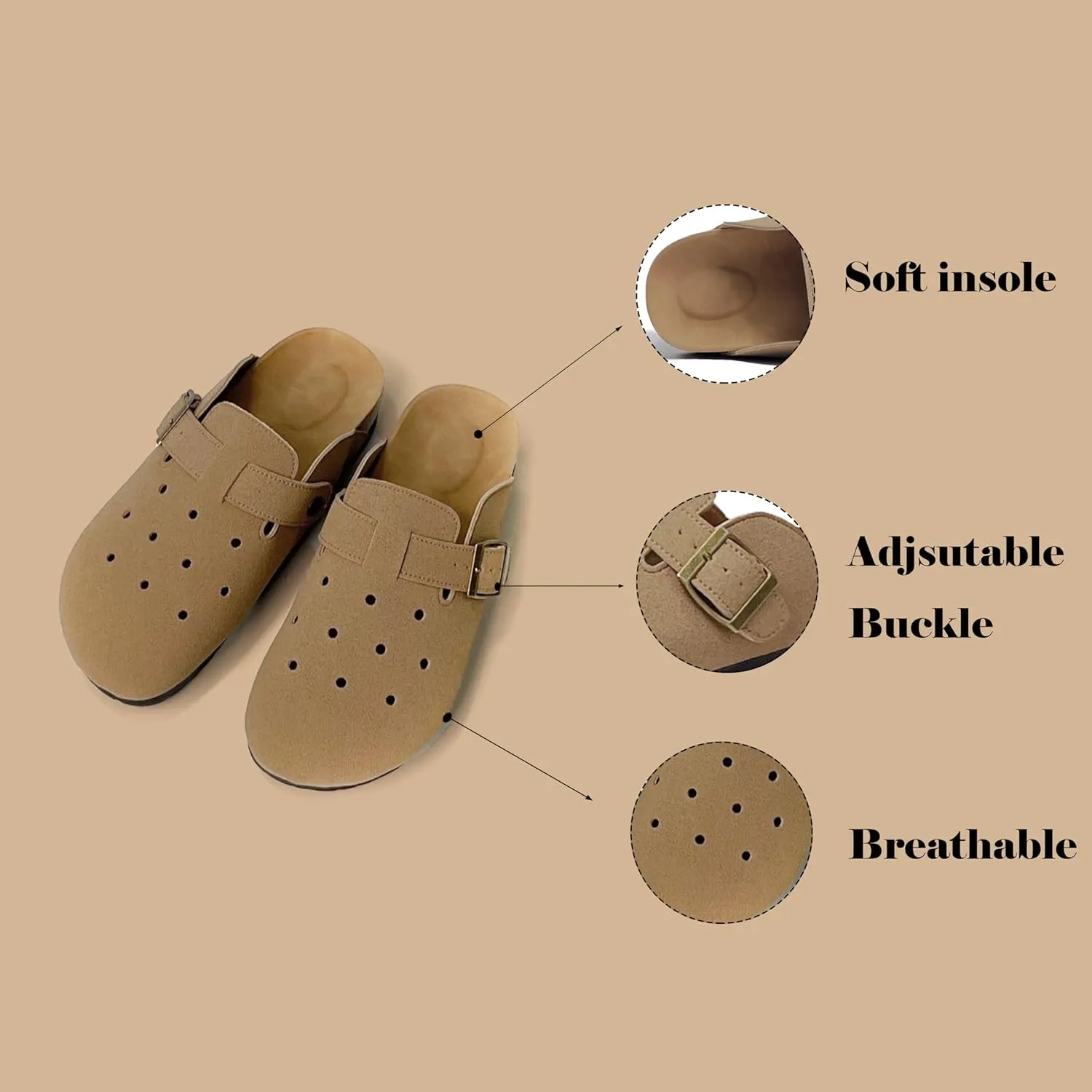 Breathable Women’s Clogs Ventilated Hollow Design Mules with Soft Cork Footbed and Arch Support