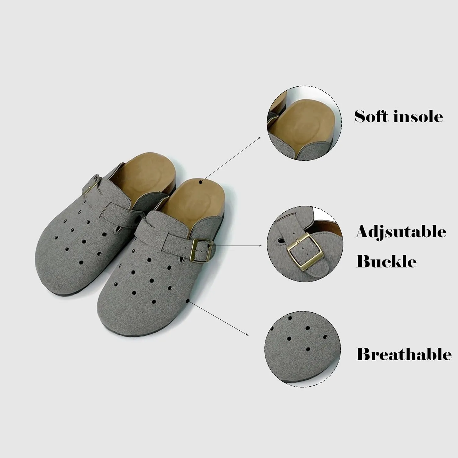 Breathable Women’s Clogs Ventilated Hollow Design Mules with Soft Cork Footbed and Arch Support