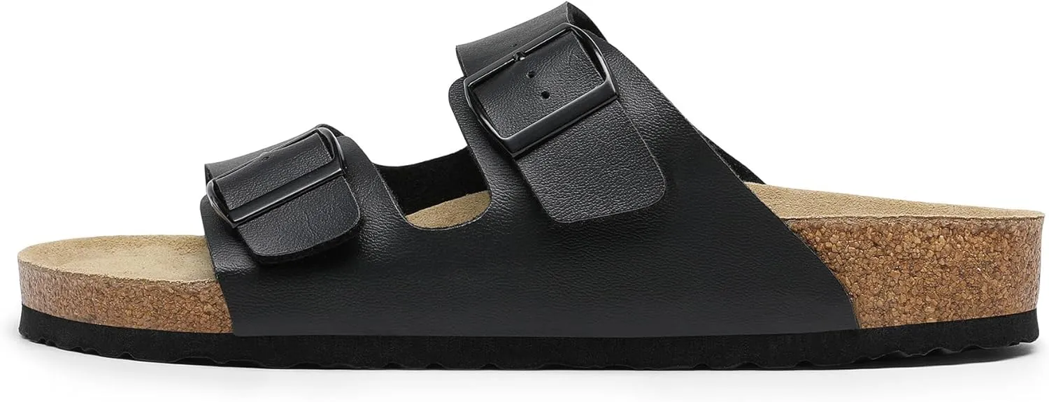 Bruno Marc Men's Cork footbed Sandal Beach Slides with Adjustable Buckle Straps