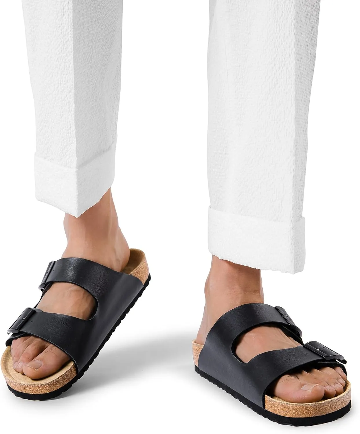 Bruno Marc Men's Cork footbed Sandal Beach Slides with Adjustable Buckle Straps