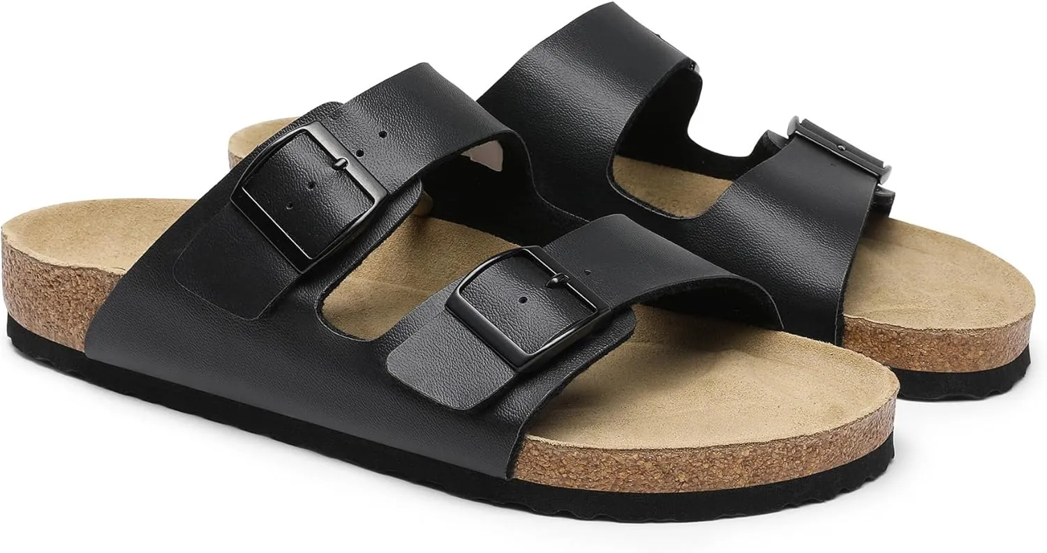 Bruno Marc Men's Cork footbed Sandal Beach Slides with Adjustable Buckle Straps