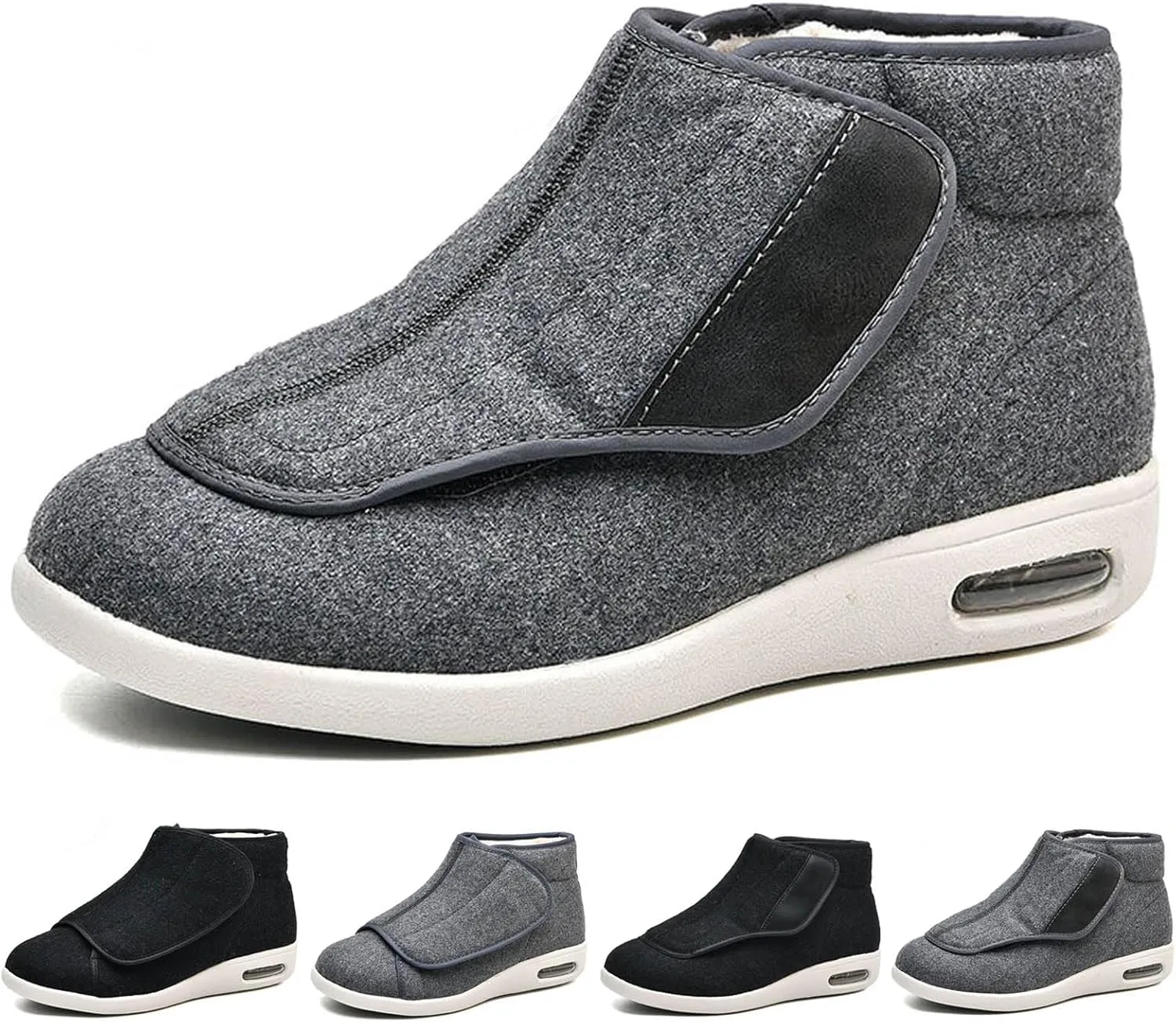bumuam Men's Diabetic Shoes Extra Wide Width,Men's Diabetic Winter Warm Fleece Shoes, Non-Slip Round Toe Adjustable Wide Memory Form Boots Extra Wide Bootie Slippers