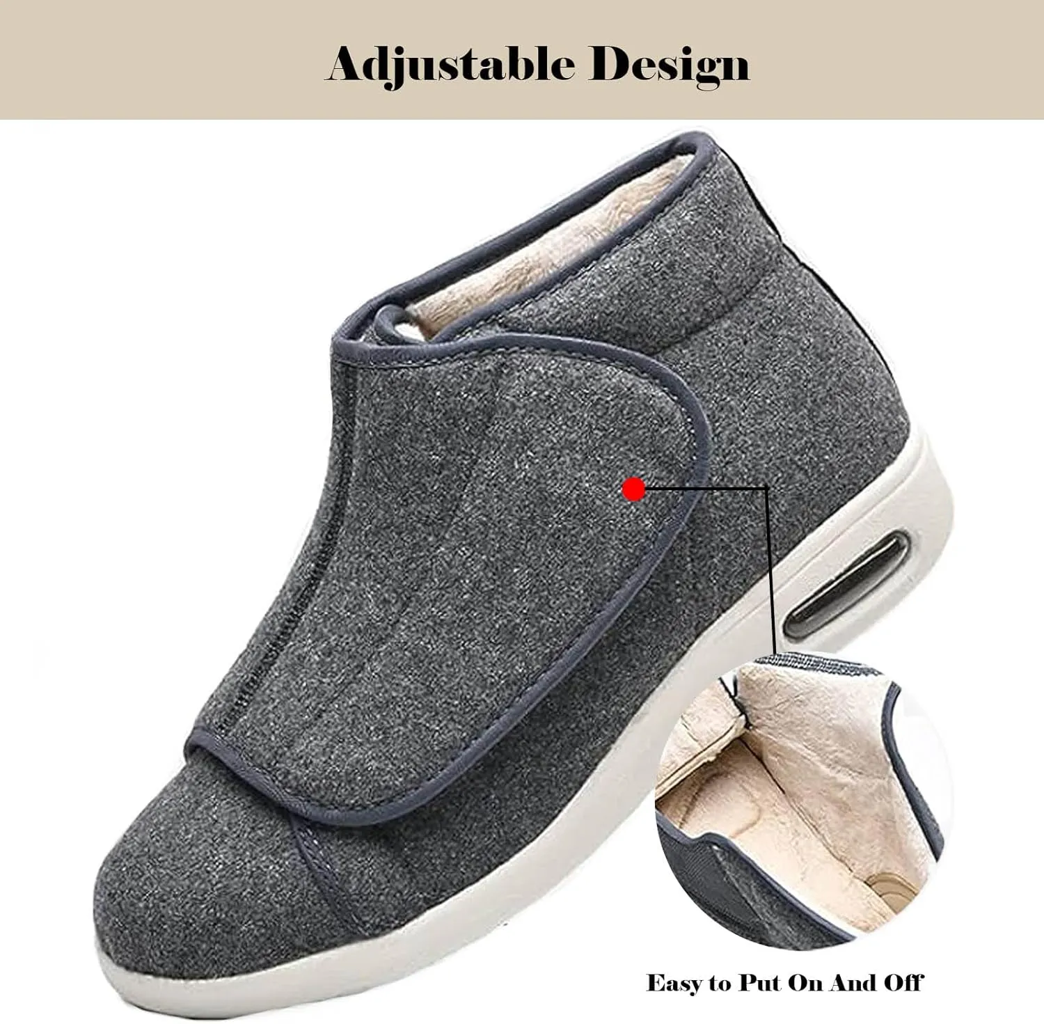 bumuam Walking Adjustable Diabetic Shoes, Men's Diabetic Winter Warm Fleece Shoes Non-Slip Round Toe Adjustable Wide Memory Form Arthritis Swollen Boots