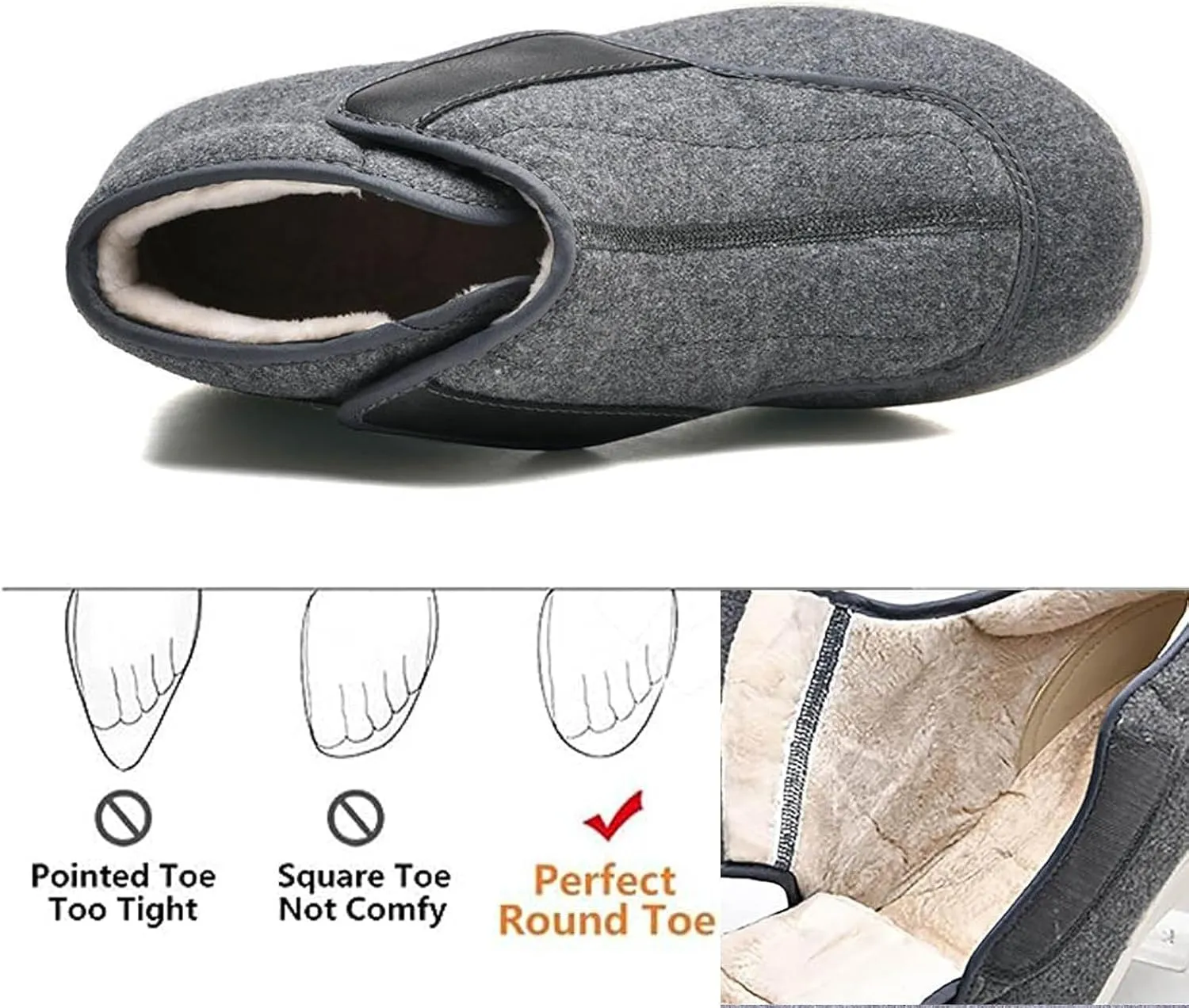 bumuam Walking Adjustable Diabetic Shoes, Men's Diabetic Winter Warm Fleece Shoes Non-Slip Round Toe Adjustable Wide Memory Form Arthritis Swollen Boots