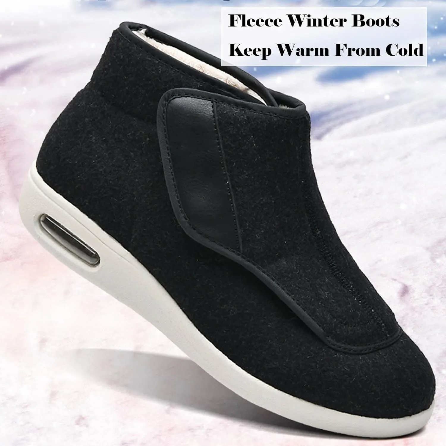bumuam Walking Adjustable Diabetic Shoes, Men's Diabetic Winter Warm Fleece Shoes Non-Slip Round Toe Adjustable Wide Memory Form Arthritis Swollen Boots