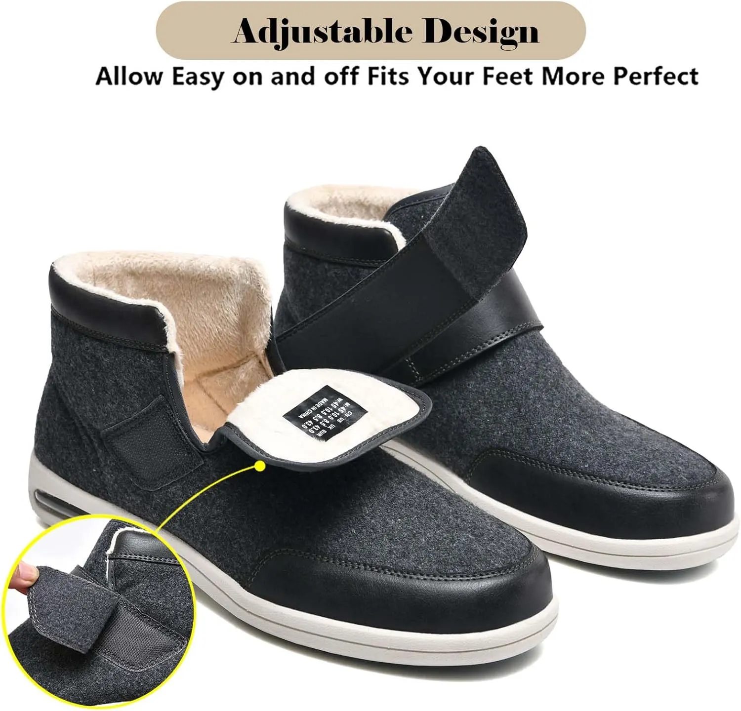 bumuam Women Slip On Shoes with Arch Support,Mens Warm Wide Diabetic Shoes, Adjustable Closures Walking Boots for Elderly Swollen Feet, Diabetic & Edema