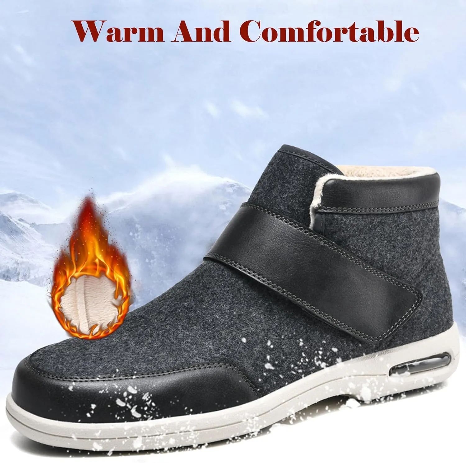 bumuam Women Slip On Shoes with Arch Support,Mens Warm Wide Diabetic Shoes, Adjustable Closures Walking Boots for Elderly Swollen Feet, Diabetic & Edema