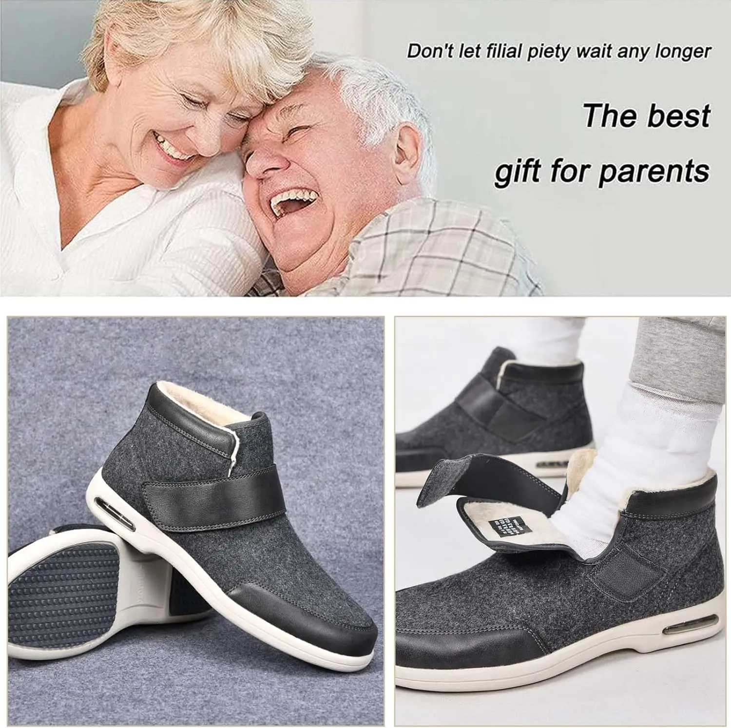 bumuam Women Slip On Shoes with Arch Support,Mens Warm Wide Diabetic Shoes, Adjustable Closures Walking Boots for Elderly Swollen Feet, Diabetic & Edema