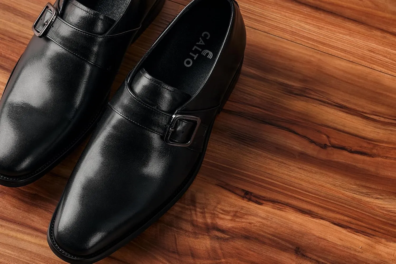 CALTO Men's Invisible Height Increasing Elevator Shoes - Black Leather Slip-on Monk-Strap Dress Loafers - 2.8 Inches Taller - Y7254 - Size 6.5 D(M) US