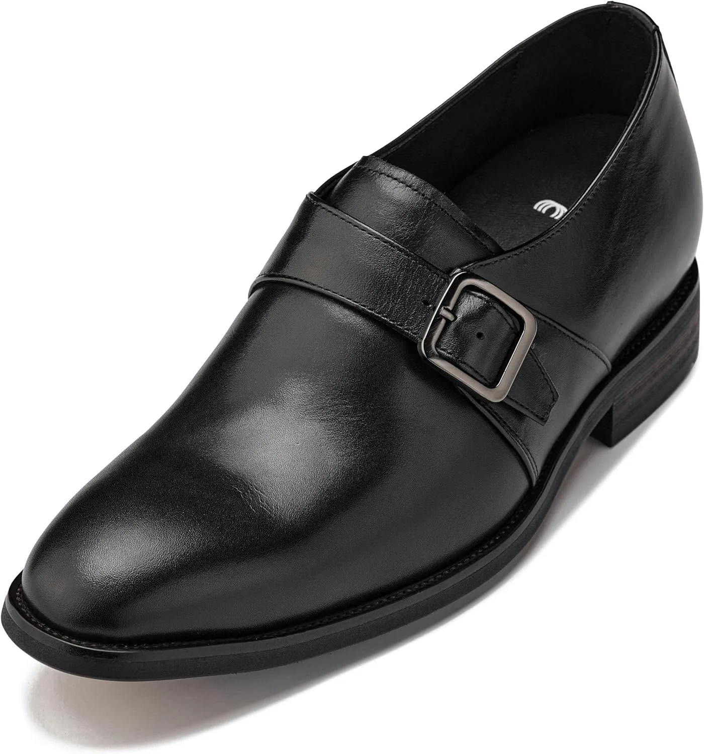 CALTO Men's Invisible Height Increasing Elevator Shoes - Black Leather Slip-on Monk-Strap Dress Loafers - 2.8 Inches Taller - Y7254 - Size 6.5 D(M) US