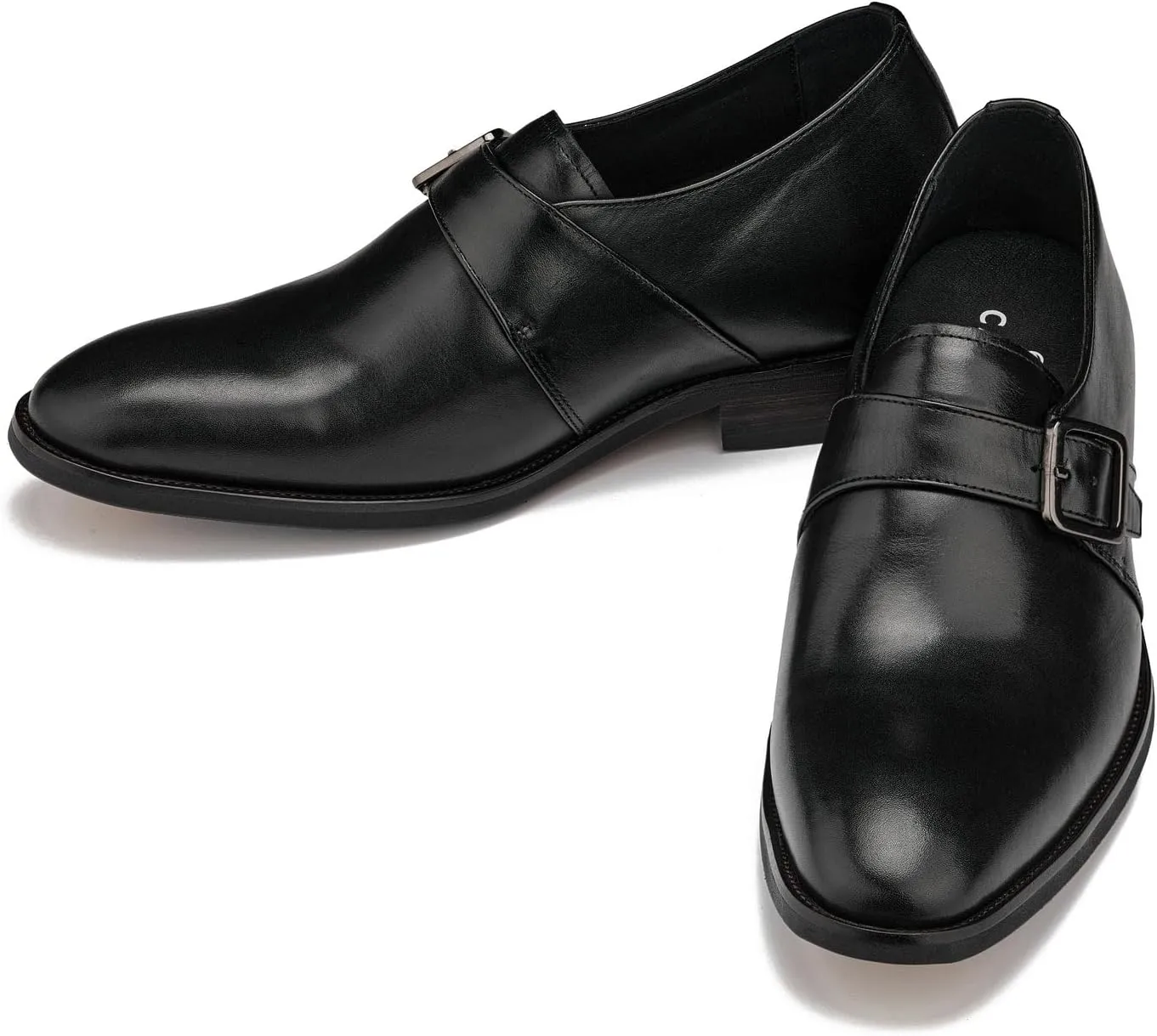 CALTO Men's Invisible Height Increasing Elevator Shoes - Black Leather Slip-on Monk-Strap Dress Loafers - 2.8 Inches Taller - Y7254 - Size 6.5 D(M) US