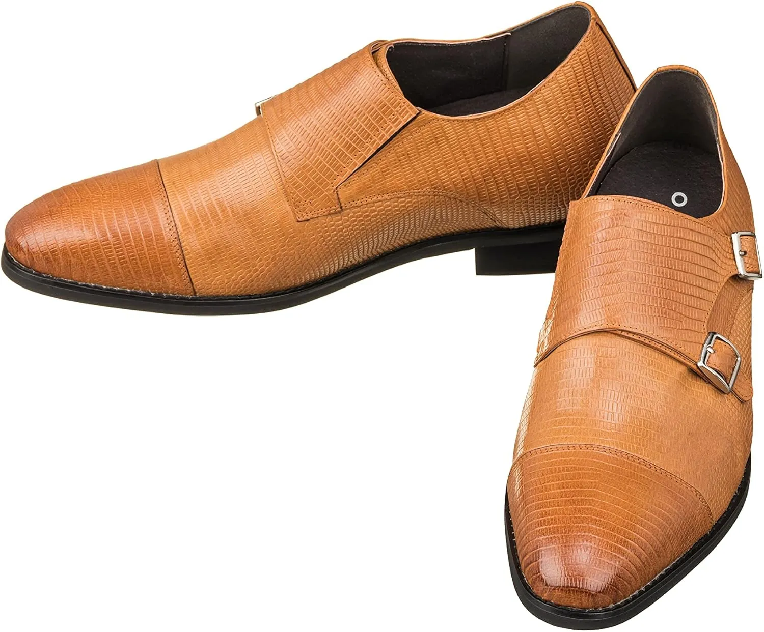 CALTO Men's Invisible Height Increasing Elevator Shoes - Brown Leather Slip-on Dual Monk Straps Formal Loafers- 2.8 Inches Taller - K3115 - Size 10 D(M) US