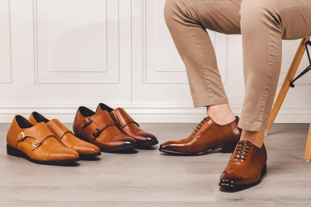 CALTO Men's Invisible Height Increasing Elevator Shoes - Brown Leather Slip-on Dual Monk Straps Formal Loafers- 2.8 Inches Taller - K3115 - Size 10 D(M) US