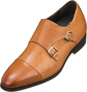 CALTO Men's Invisible Height Increasing Elevator Shoes - Brown Leather Slip-on Dual Monk Straps Formal Loafers- 2.8 Inches Taller - K3115 - Size 10 D(M) US