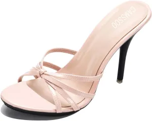 CAMSSOO Women's Strappy Heeled Sandals Stiletto Mules Open Toe Platform High Heels Slip on Sandals