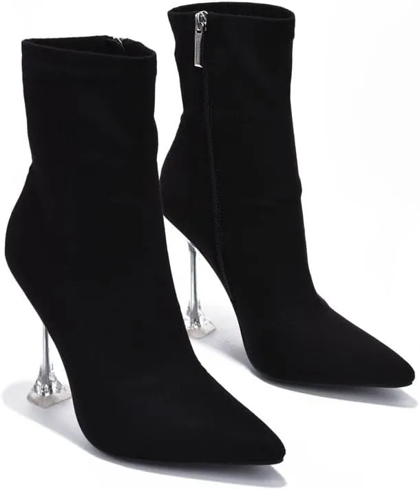 Cape Robbin Renee Pointed Toe Perspex Clear Stiletto Heeled Ankle Dress Booties