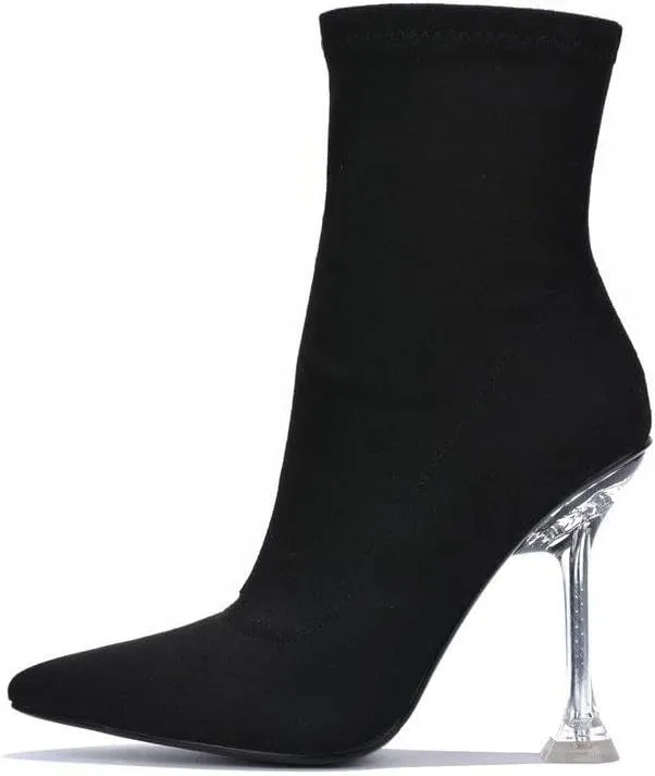 Cape Robbin Renee Pointed Toe Perspex Clear Stiletto Heeled Ankle Dress Booties