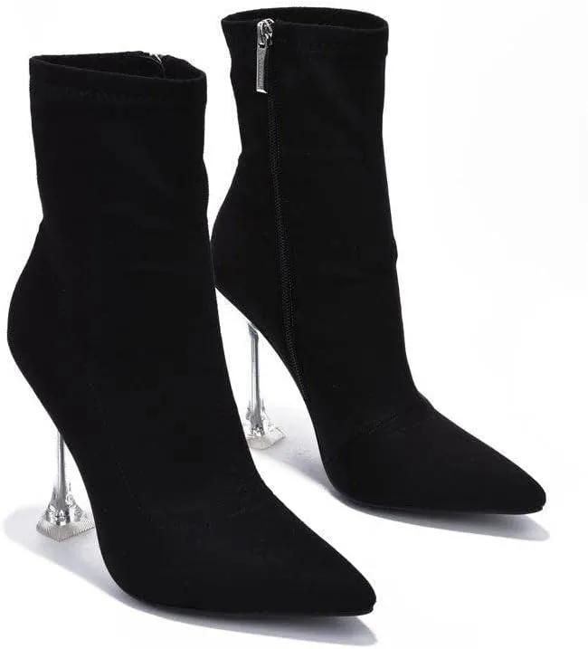Cape Robbin Renee Pointed Toe Perspex Clear Stiletto Heeled Ankle Dress Booties