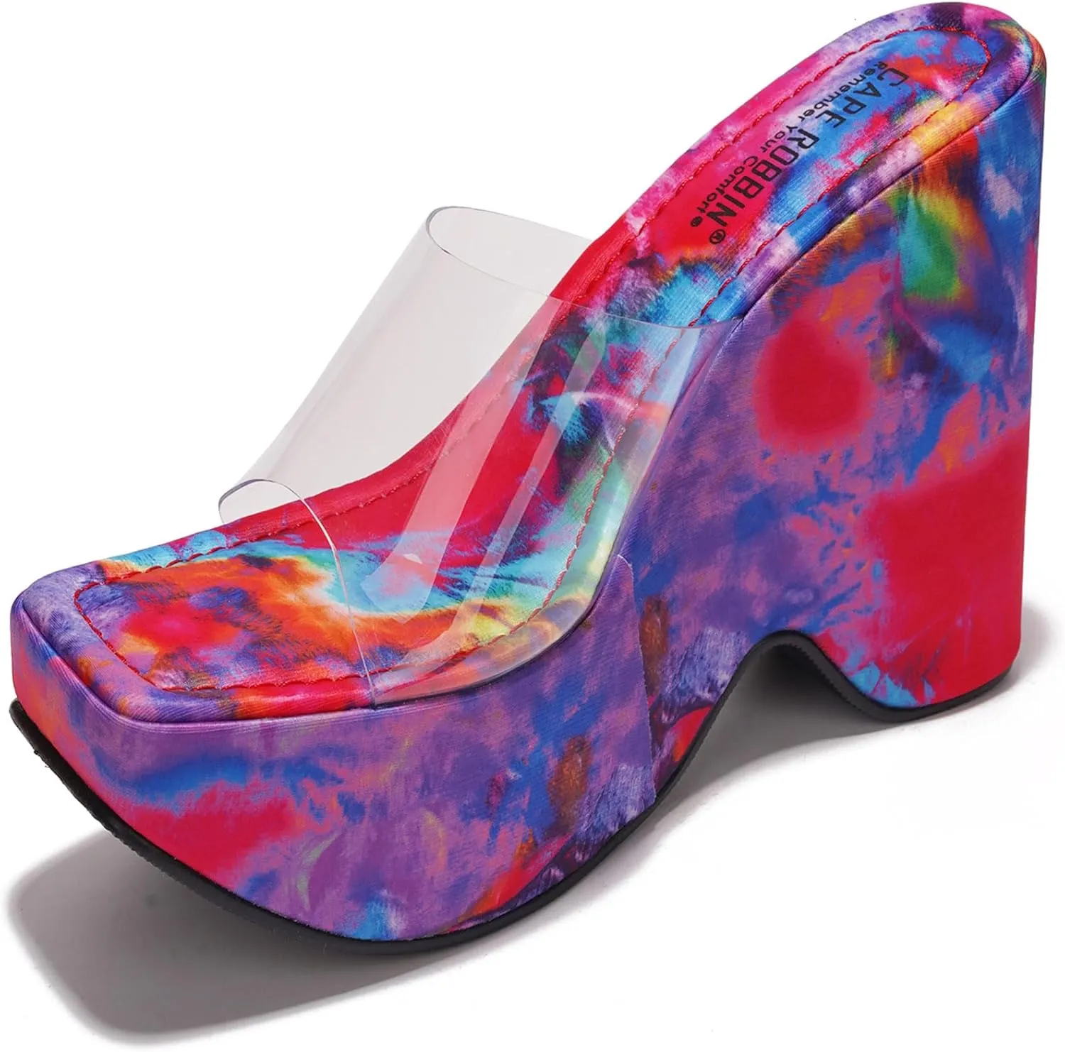 Cape Robbin Women's Platform Wedge Sandals - 6-Inch Heel Square Open Toe Slip-On Clear Strap (Pinkki)