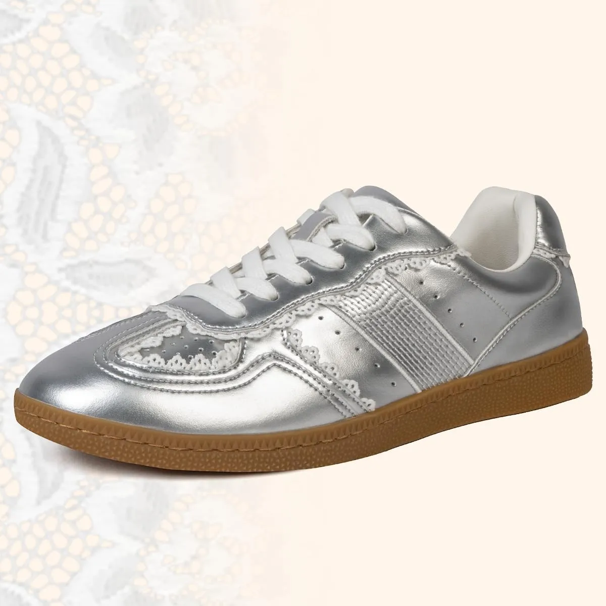 Casual Sneakers for Women Lace Detail – Elegant Ribbon Lace-Up Fashion Sneakers with Leather Upper Memory Foam Insole and Slip On Trendy Casual Shoes for Women