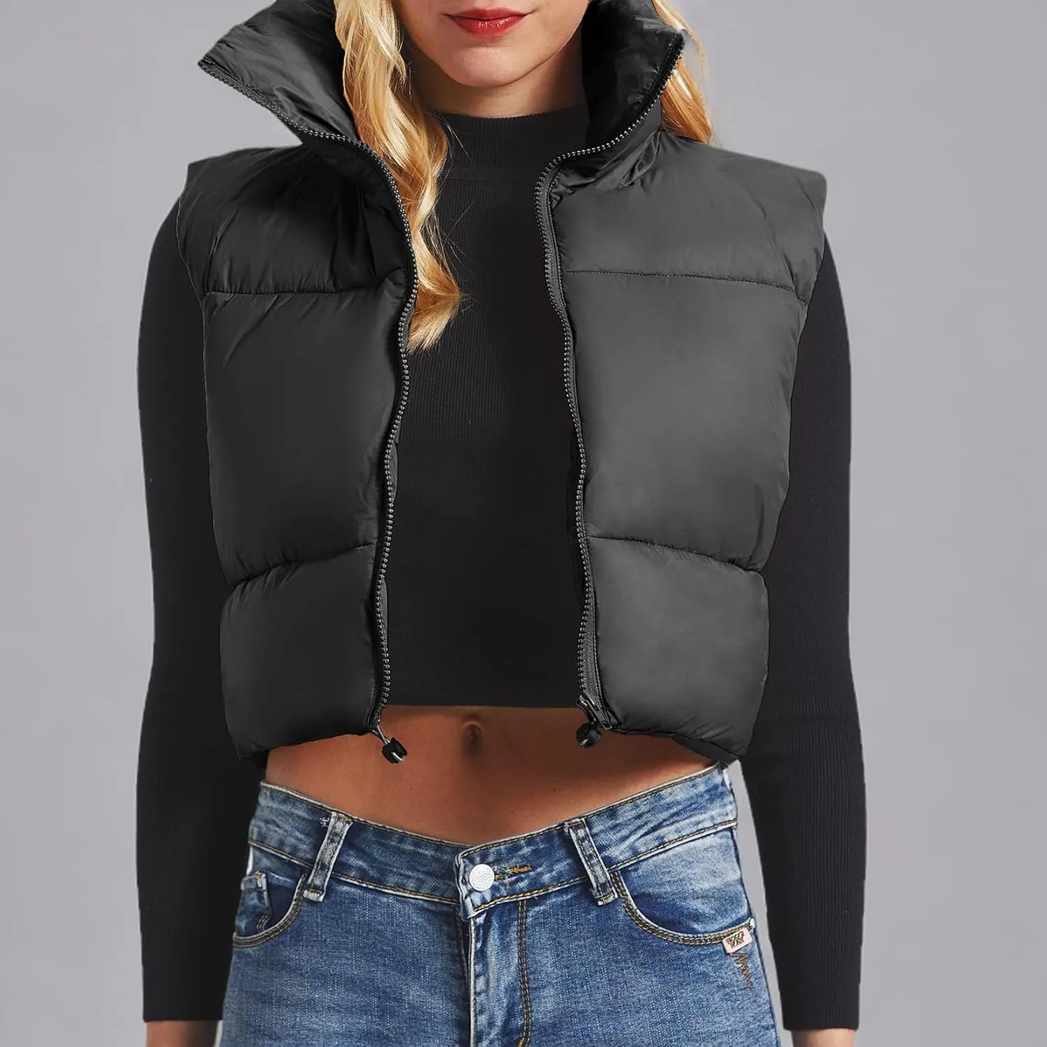 Century Star Cropped Puffer Vest Women's Outerwear Vests Puffy Sleeveless 2024 Quilted Christmas Vest Tops Jackets Coat Zip