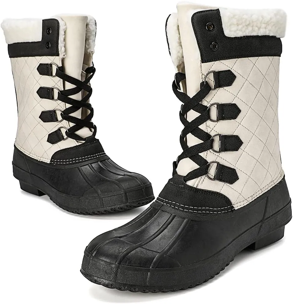 CERYTHRINA Womens Duck Boots Waterproof Warm Snow Boots Outdoor Warm Lined Winter Booties Mid-Calf Rain Boot