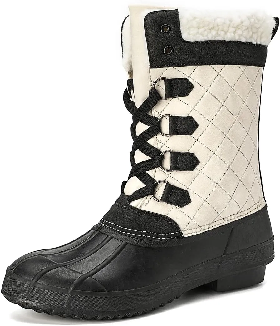 CERYTHRINA Womens Duck Boots Waterproof Warm Snow Boots Outdoor Warm Lined Winter Booties Mid-Calf Rain Boot