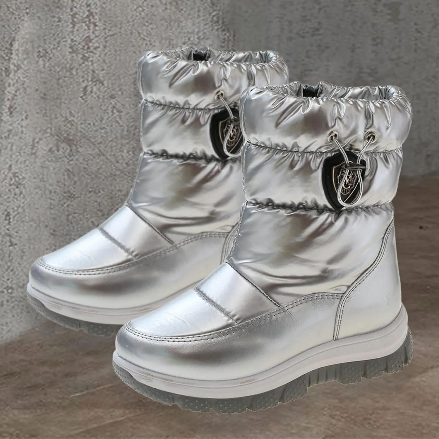 Children Snow Boots Boys Girls Kids Leather Non Slip Booties Shoes Outdoor Warm Chunky Sole Cozy Flat Shoes Lightweight