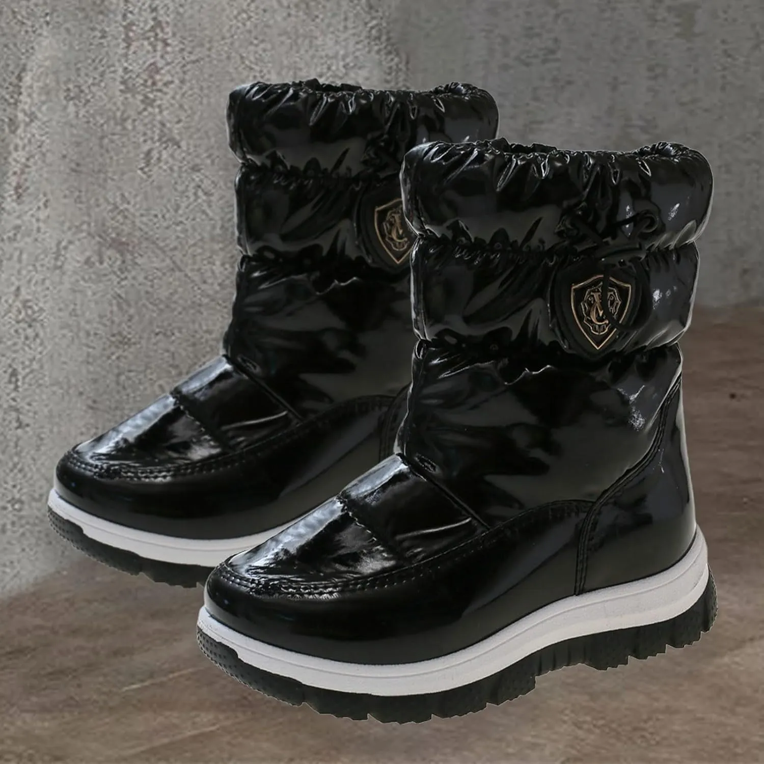 Childrens Thick Snow Boots Chunky Sole Non Slip Ski Booties Outdoor Cozy Warm 𝐖aterproof Cotton Fleece Lined Shoes