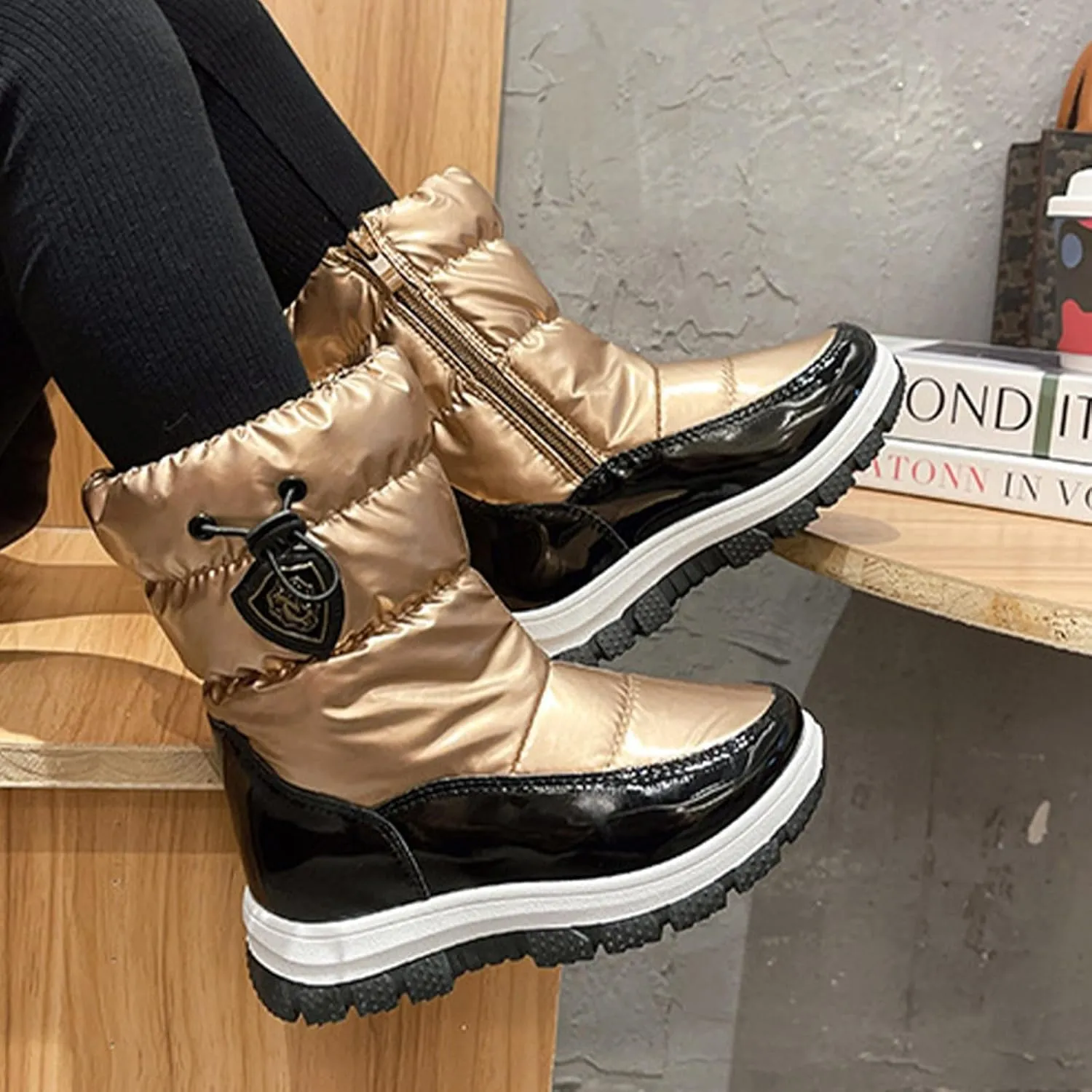 Childrens Thick Snow Boots Kids Fashion Outdoor Ski Shoes Winter 𝐖aterproof Comfy Warm Leather Flat Booties Ankle