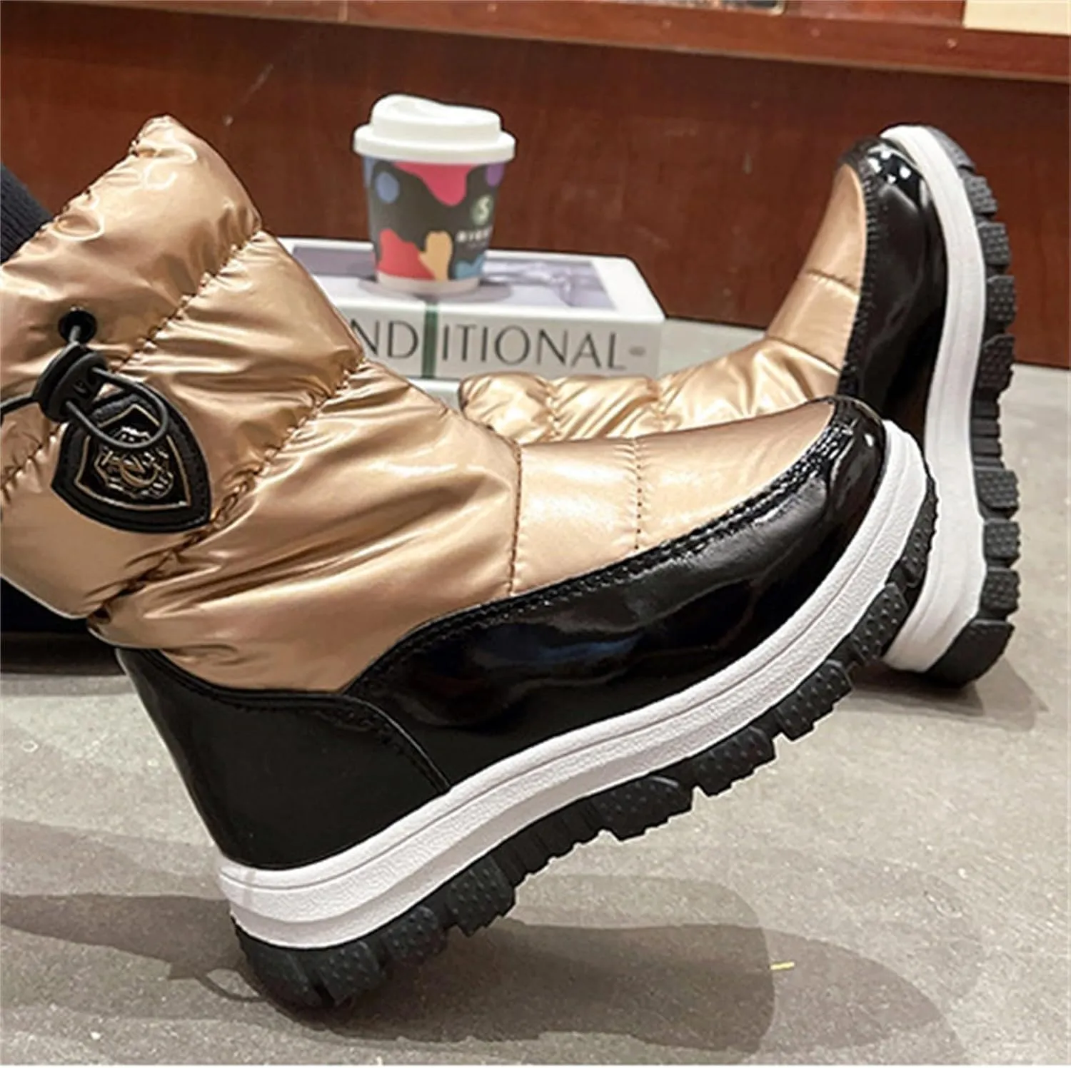 Childrens Thick Snow Boots Kids Fashion Outdoor Ski Shoes Winter 𝐖aterproof Comfy Warm Leather Flat Booties Ankle