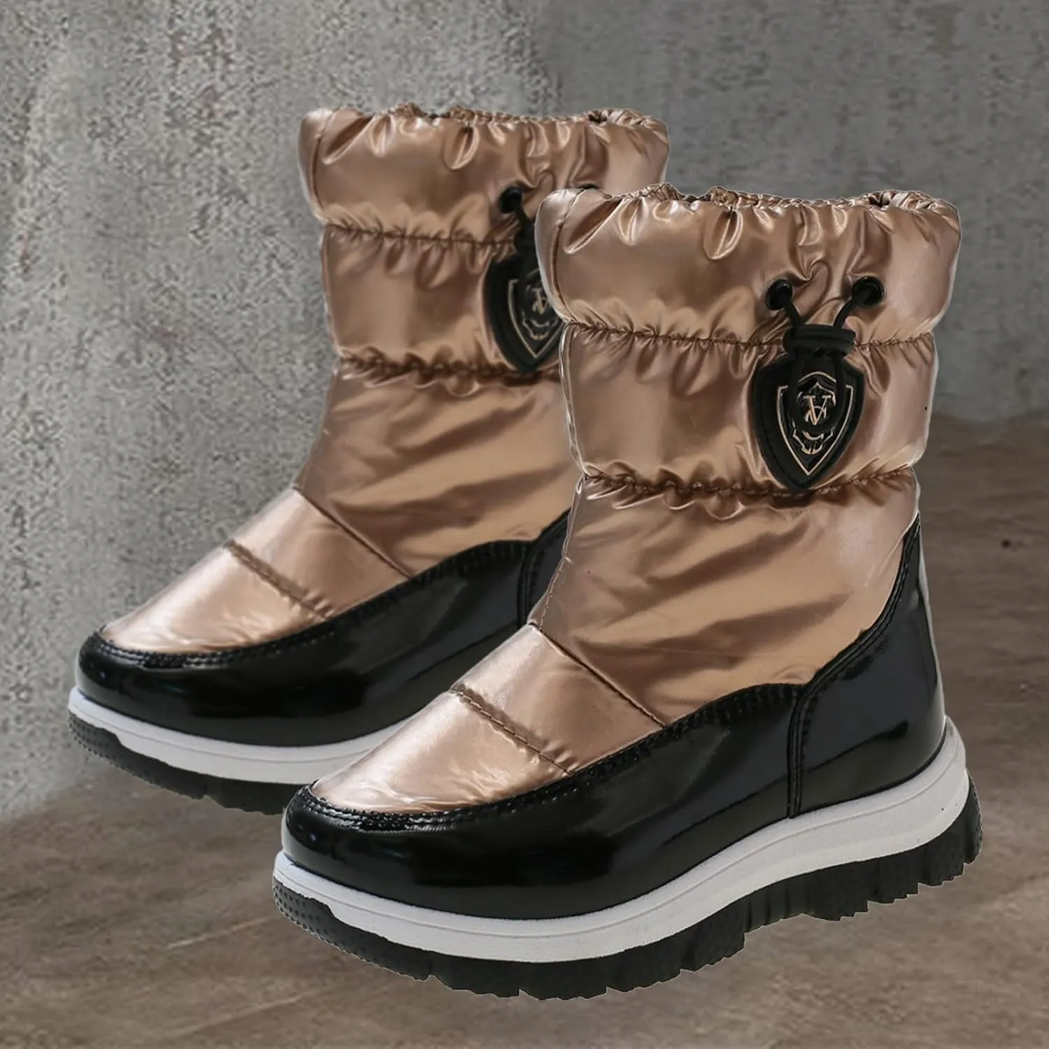 Childrens Thick Snow Boots Kids Fashion Outdoor Ski Shoes Winter 𝐖aterproof Comfy Warm Leather Flat Booties Ankle