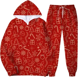 Christmas Tracksuit for Men 2 Piece Xmas Printed Long Sleeve Hooded Sweatshirt Long Pants Trendy Loose Winter Outfits