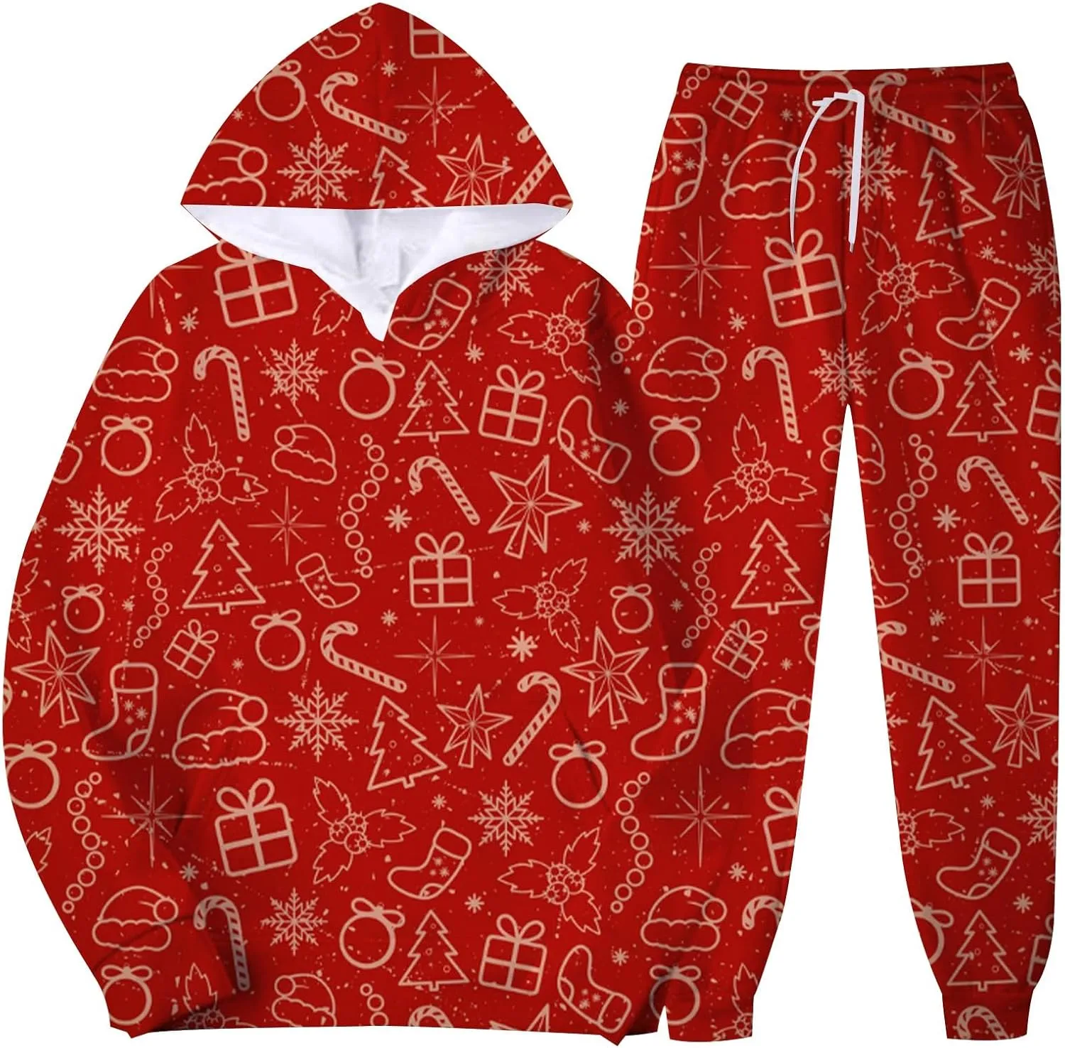 Christmas Tracksuit for Men 2 Piece Xmas Printed Long Sleeve Hooded Sweatshirt Long Pants Trendy Loose Winter Outfits