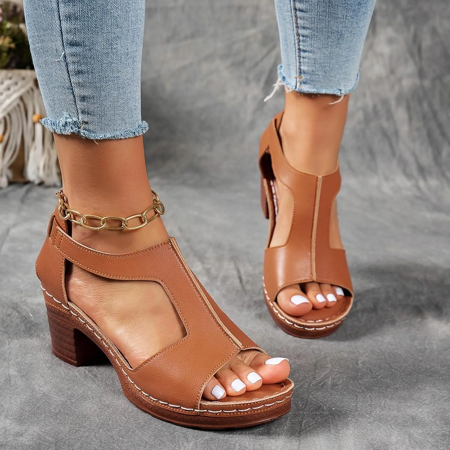 Chunky Heel Sandals for Women Comfortable Open Toe Sandal Dressy Casual Slip On Ankle Strap Wedges Shoes Summer Beach Walking Sandals 2025 Trendy Vacation Shoe