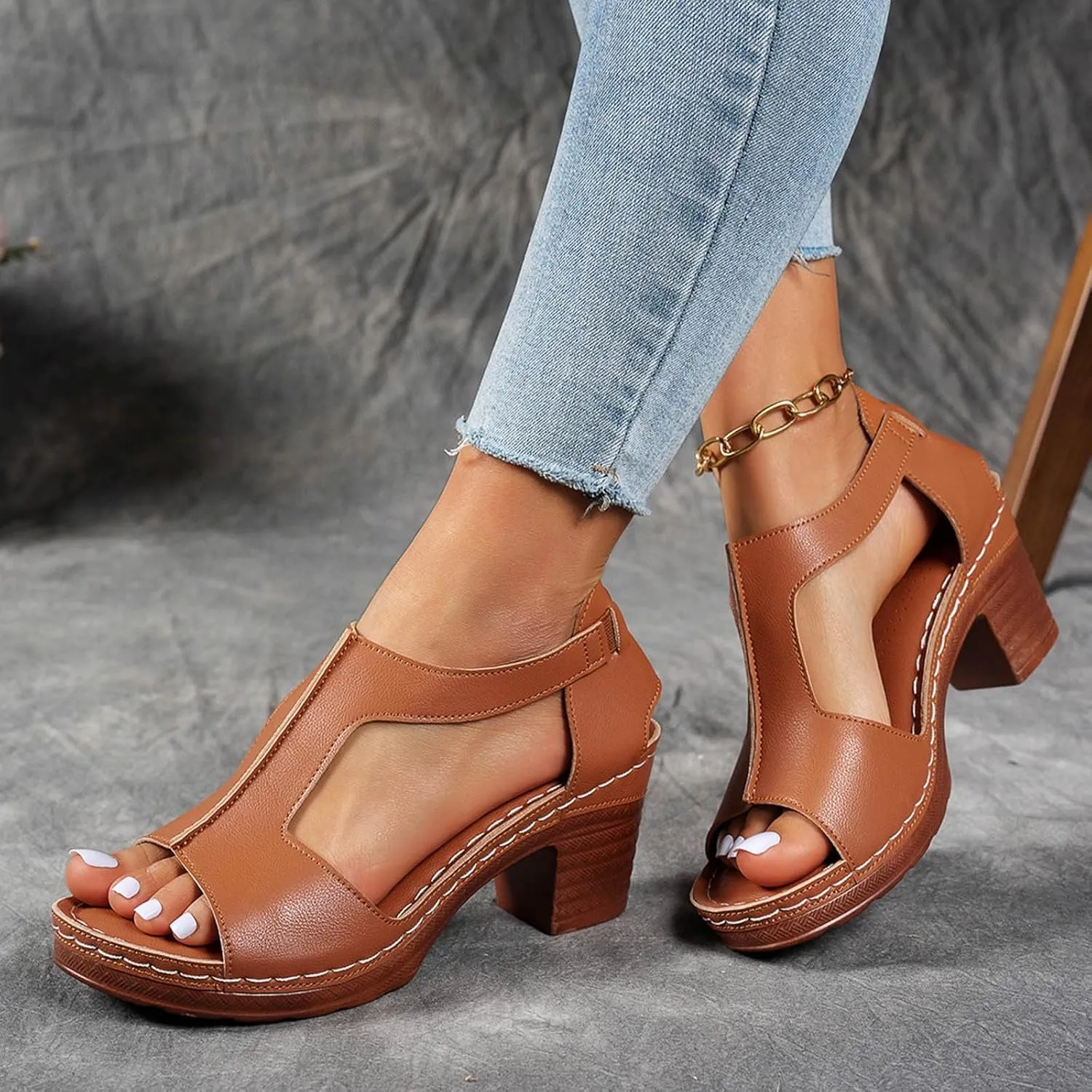 Chunky Heel Sandals for Women Comfortable Open Toe Sandal Dressy Casual Slip On Ankle Strap Wedges Shoes Summer Beach Walking Sandals 2025 Trendy Vacation Shoe