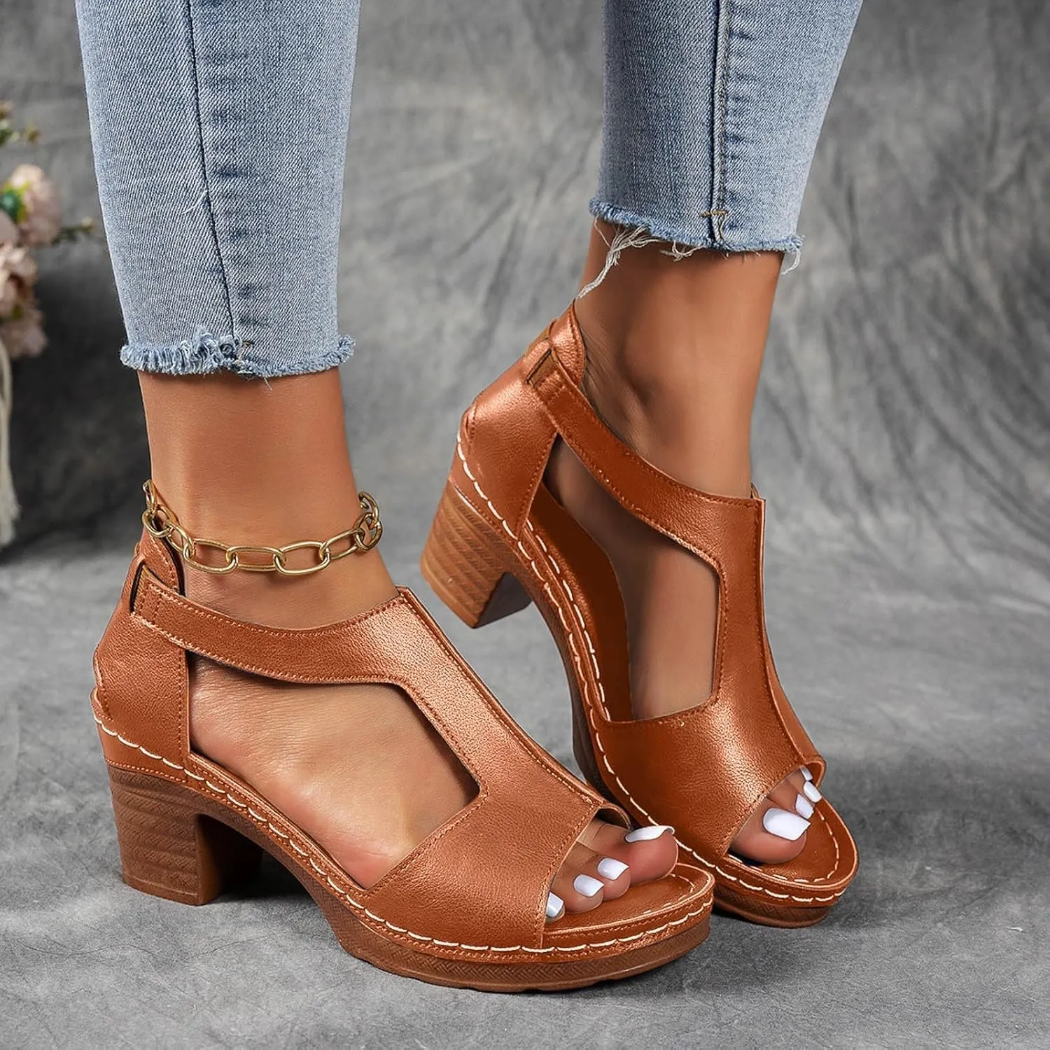 Chunky Heel Sandals for Women Comfortable Open Toe Sandal Dressy Casual Slip On Ankle Strap Wedges Shoes Summer Beach Walking Sandals 2025 Trendy Vacation Shoe