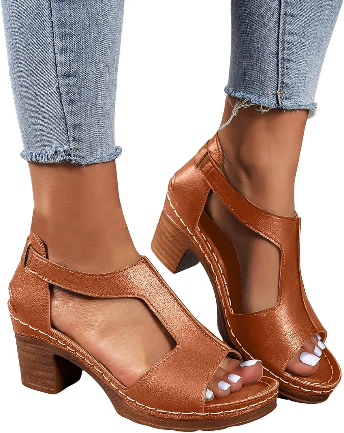Chunky Heel Sandals for Women Comfortable Open Toe Sandal Dressy Casual Slip On Ankle Strap Wedges Shoes Summer Beach Walking Sandals 2025 Trendy Vacation Shoe