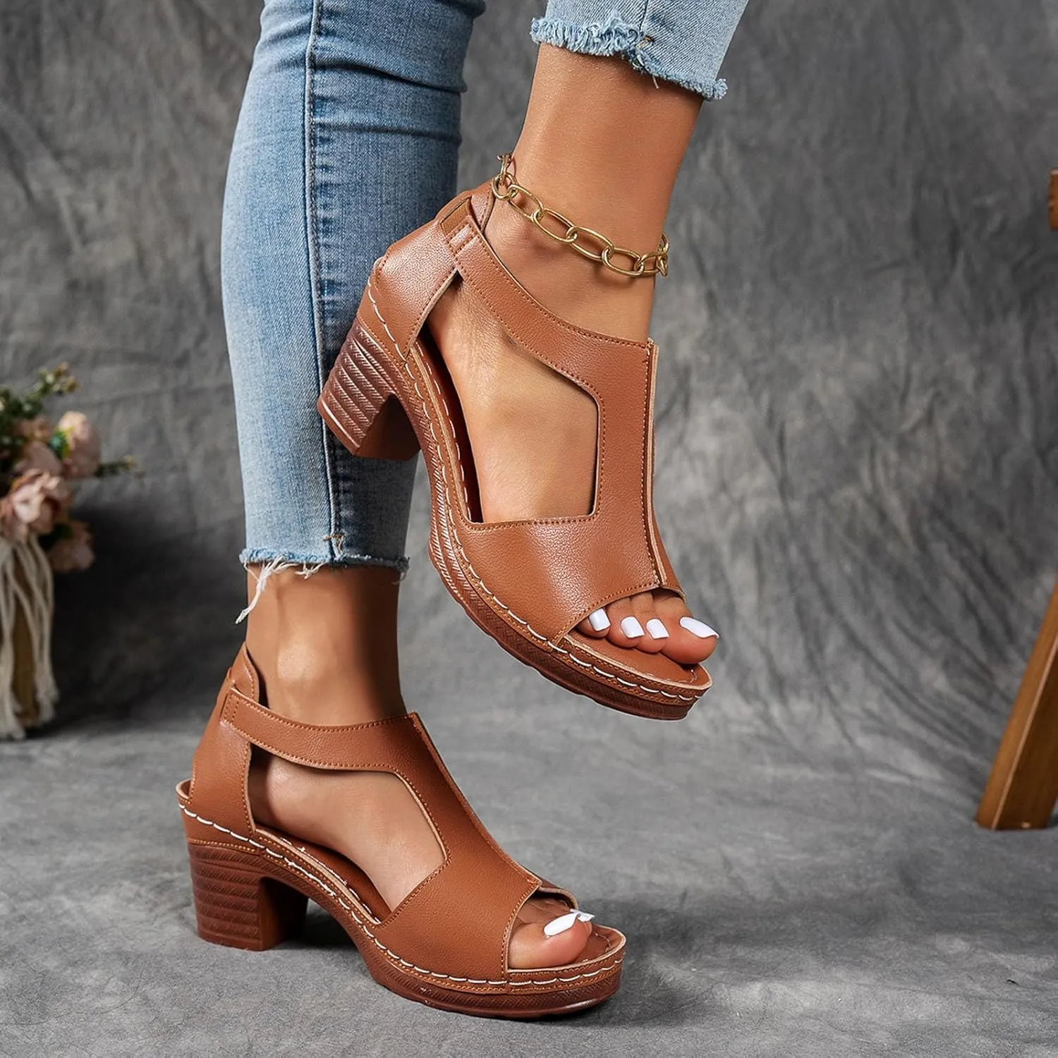 Chunky Heel Sandals for Women Comfortable Open Toe Sandal Dressy Casual Slip On Ankle Strap Wedges Shoes Summer Beach Walking Sandals 2025 Trendy Vacation Shoe