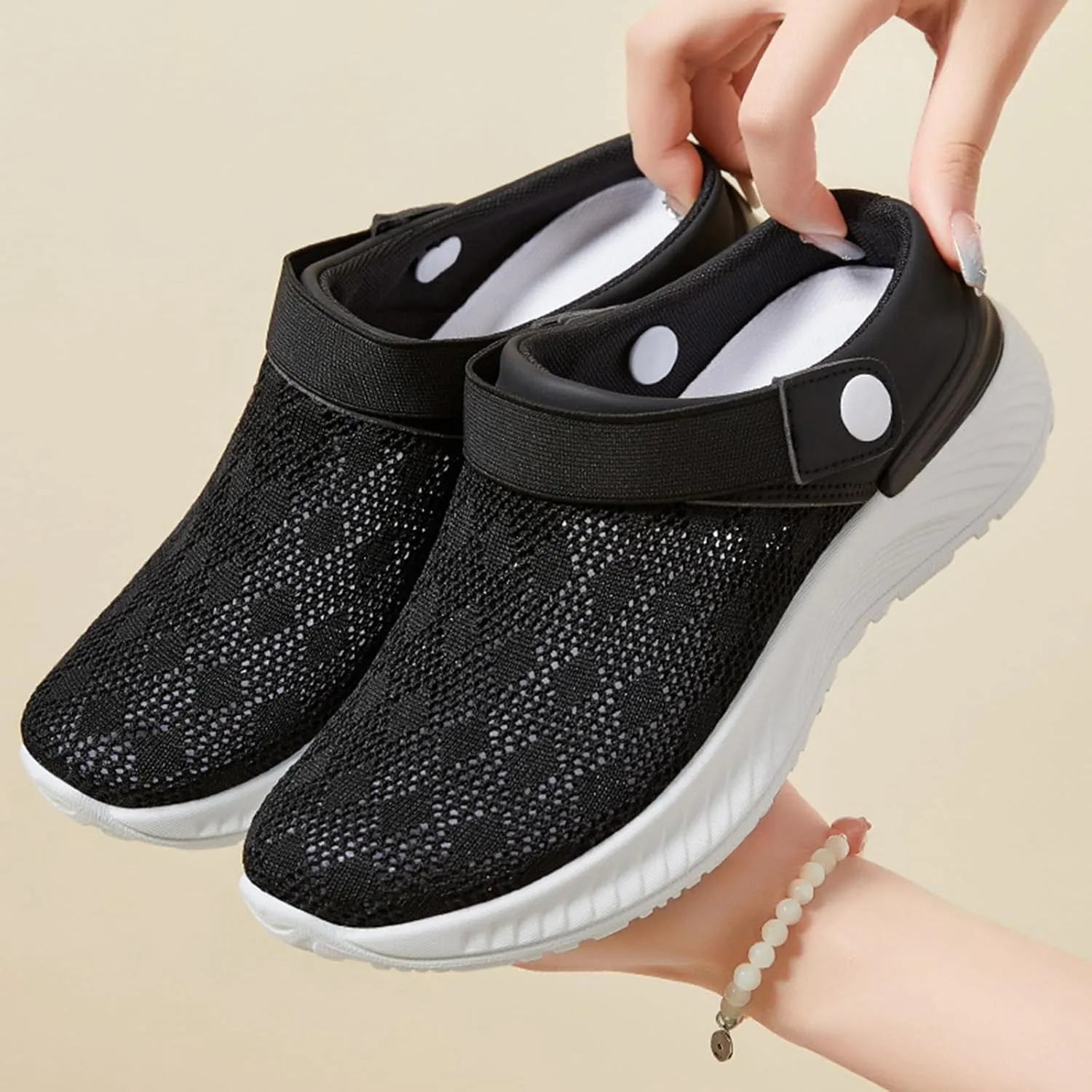 Clogs for Women Lightweight Breathable Sandals Comfortable Walking Shoes Air Cushion Platform Mesh Mules Outdoor Beach Pool Exercise Shoe Knit Open Back Slip on Shoes