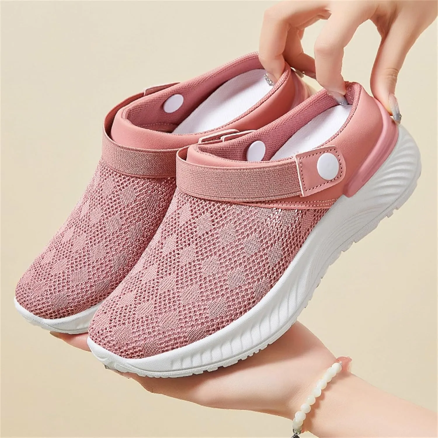 Clogs for Women Lightweight Breathable Sandals Comfortable Walking Shoes Air Cushion Platform Mesh Mules Outdoor Beach Pool Exercise Shoe Knit Open Back Slip on Shoes